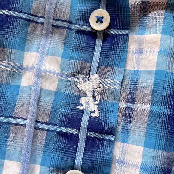 BUGATCHI - Men's Blue Plaid Dress Shirt - Picture 8 of 11